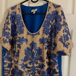 Blue and Gold Blouse with Sequin